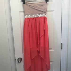 GB High Low Coral Dress with Beaded Detail